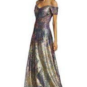 Rene Ruiz Collection Sequin Off-The-Shoulder Gown